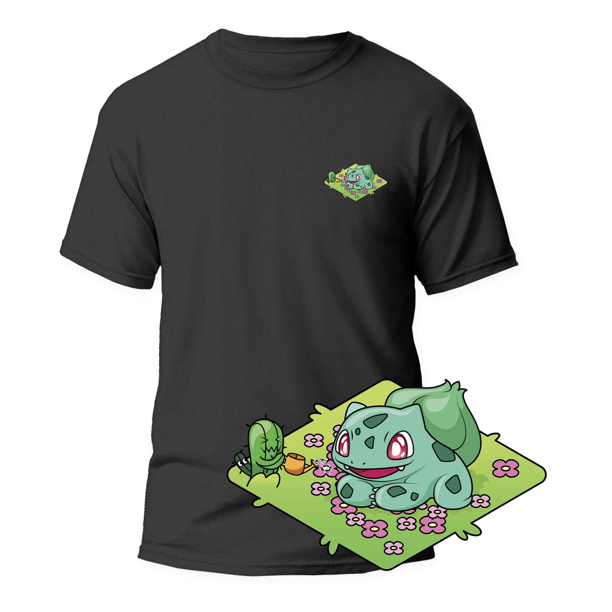 Cactus T-Shirt - Kanto Starters - Nero