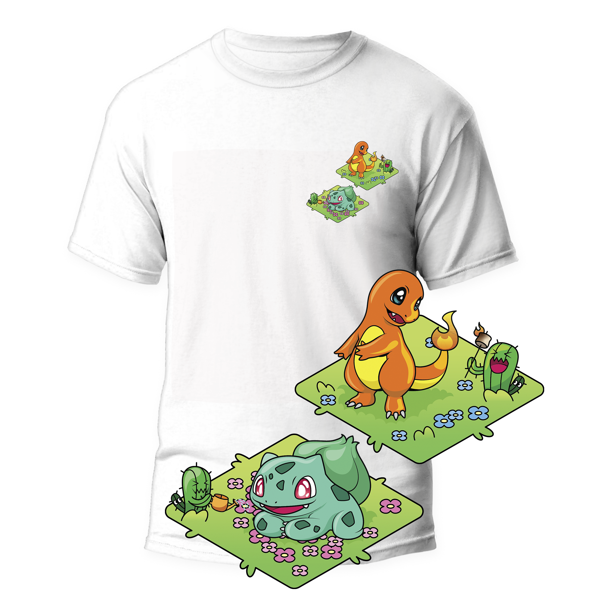 Cactus T-Shirt - Kanto Starters - Bianco