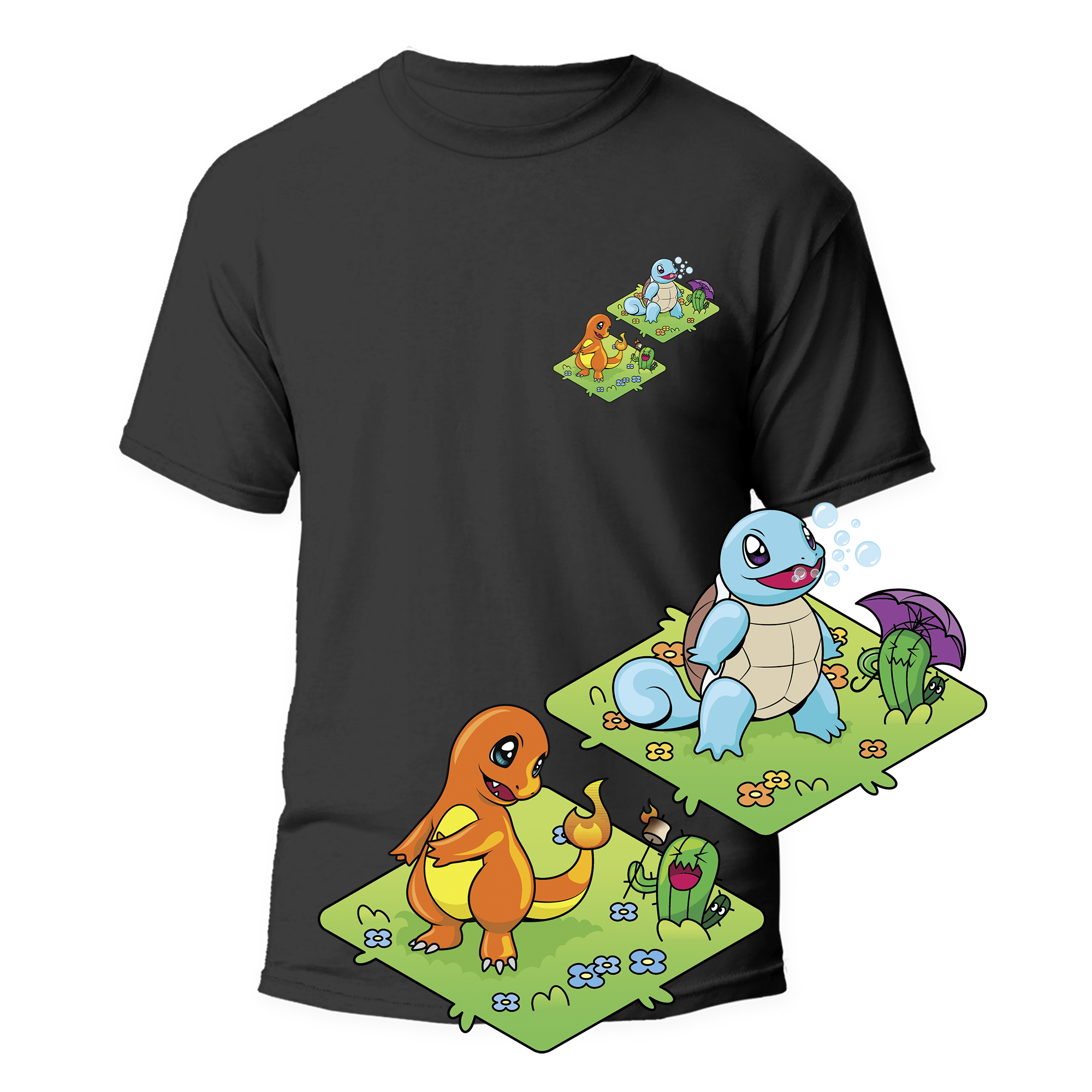 Cactus T-Shirt - Kanto Starters - Nero