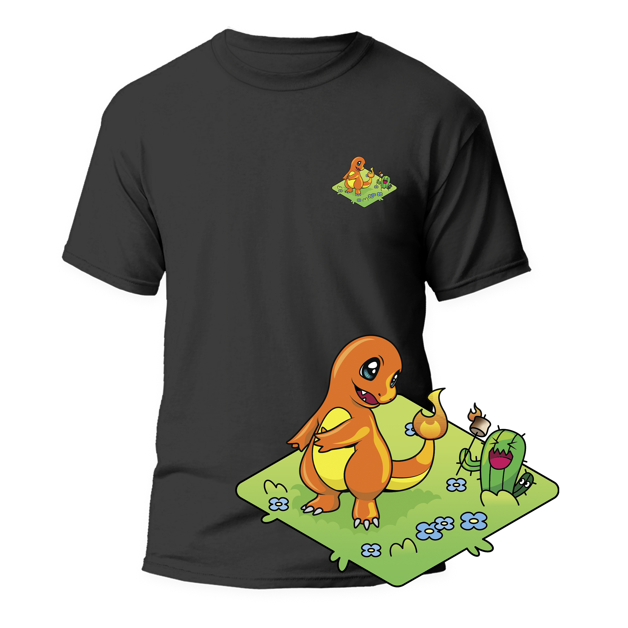 Cactus T-Shirt - Kanto Starters - Nero