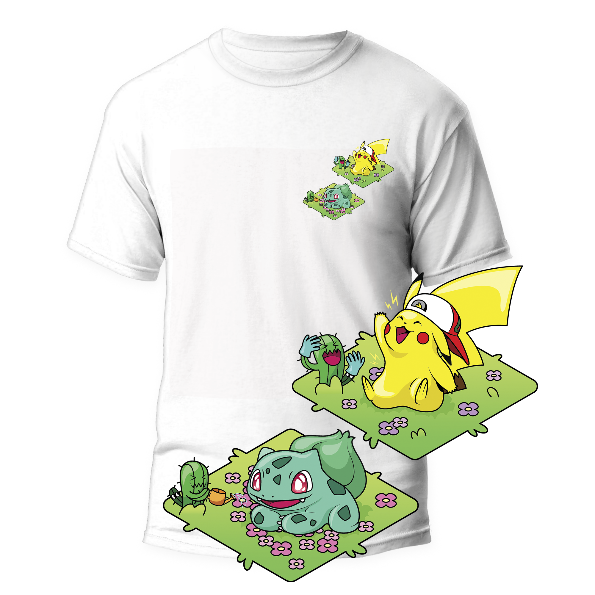 Cactus T-Shirt - Kanto Starters - Bianco