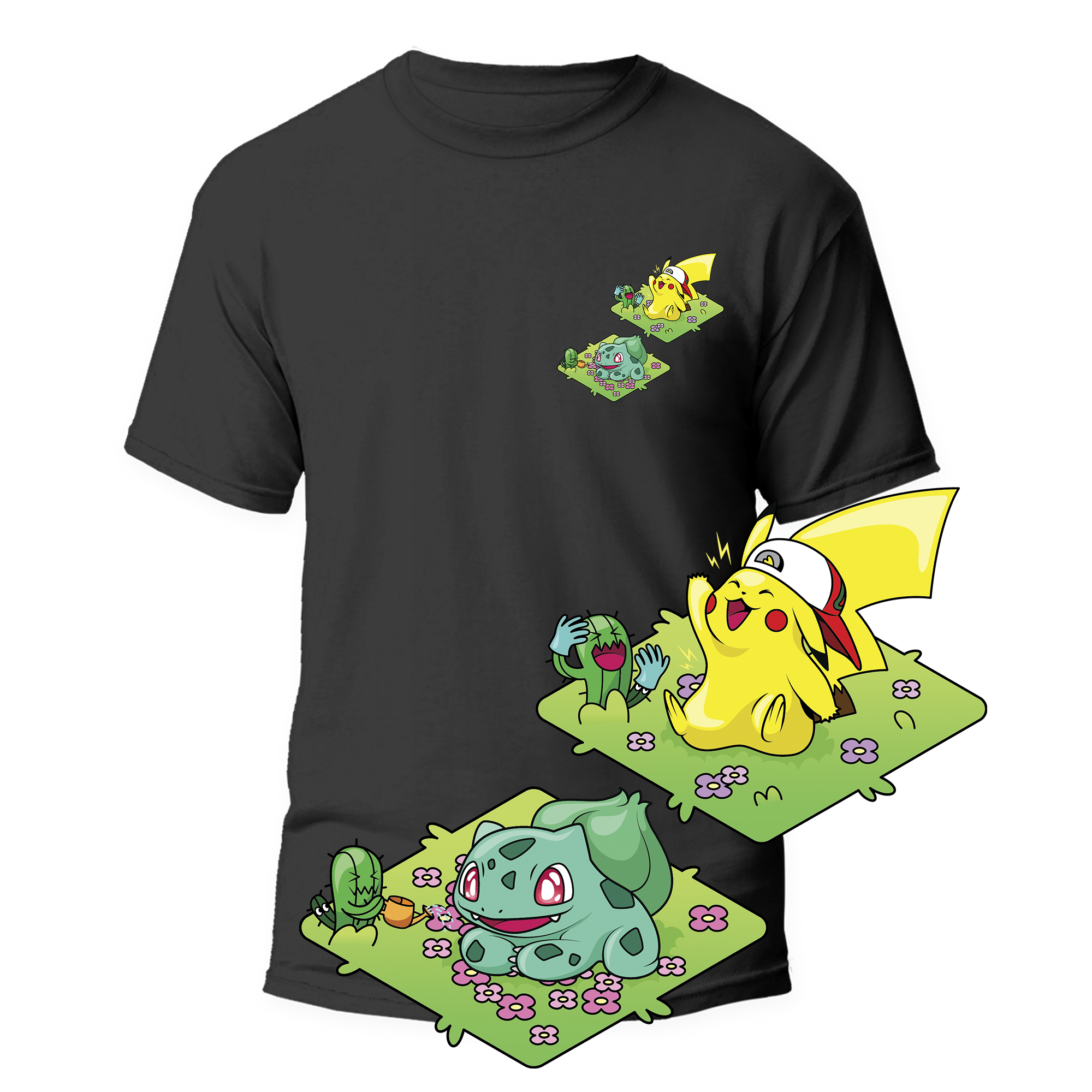 Cactus T-Shirt - Kanto Starters - Nero