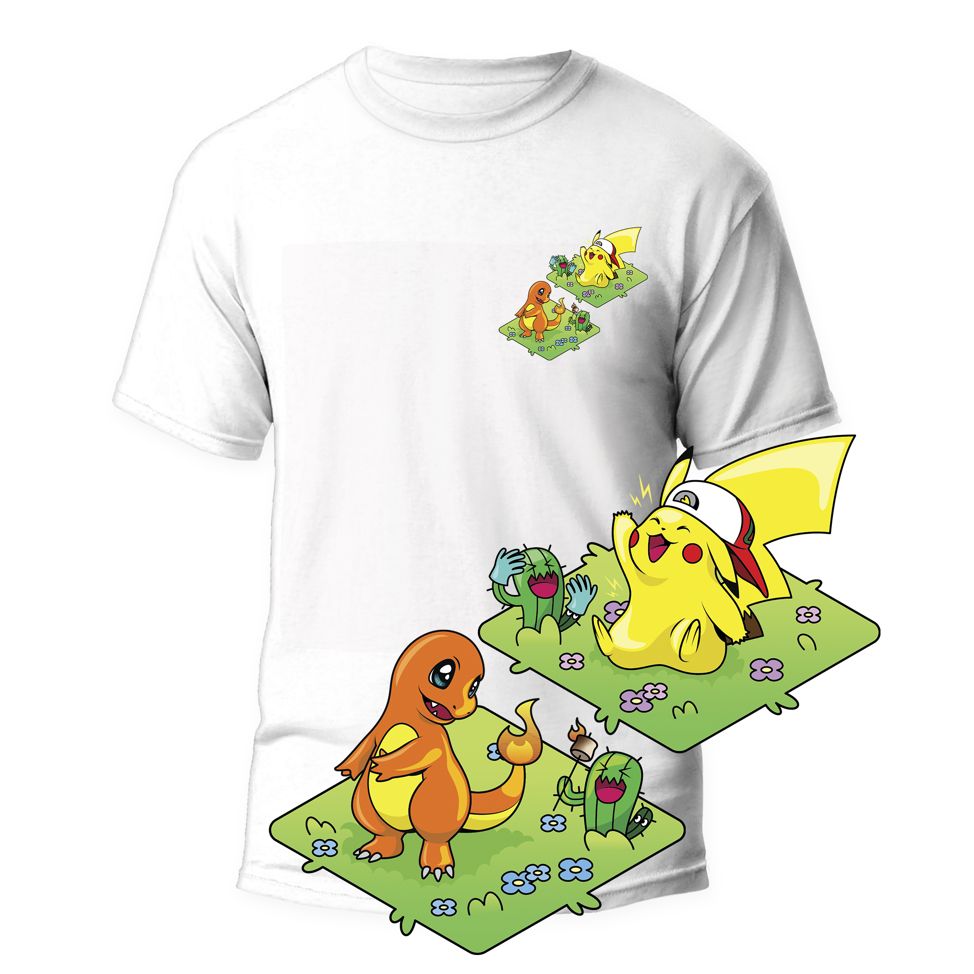 Cactus T-Shirt - Kanto Starters - Bianco