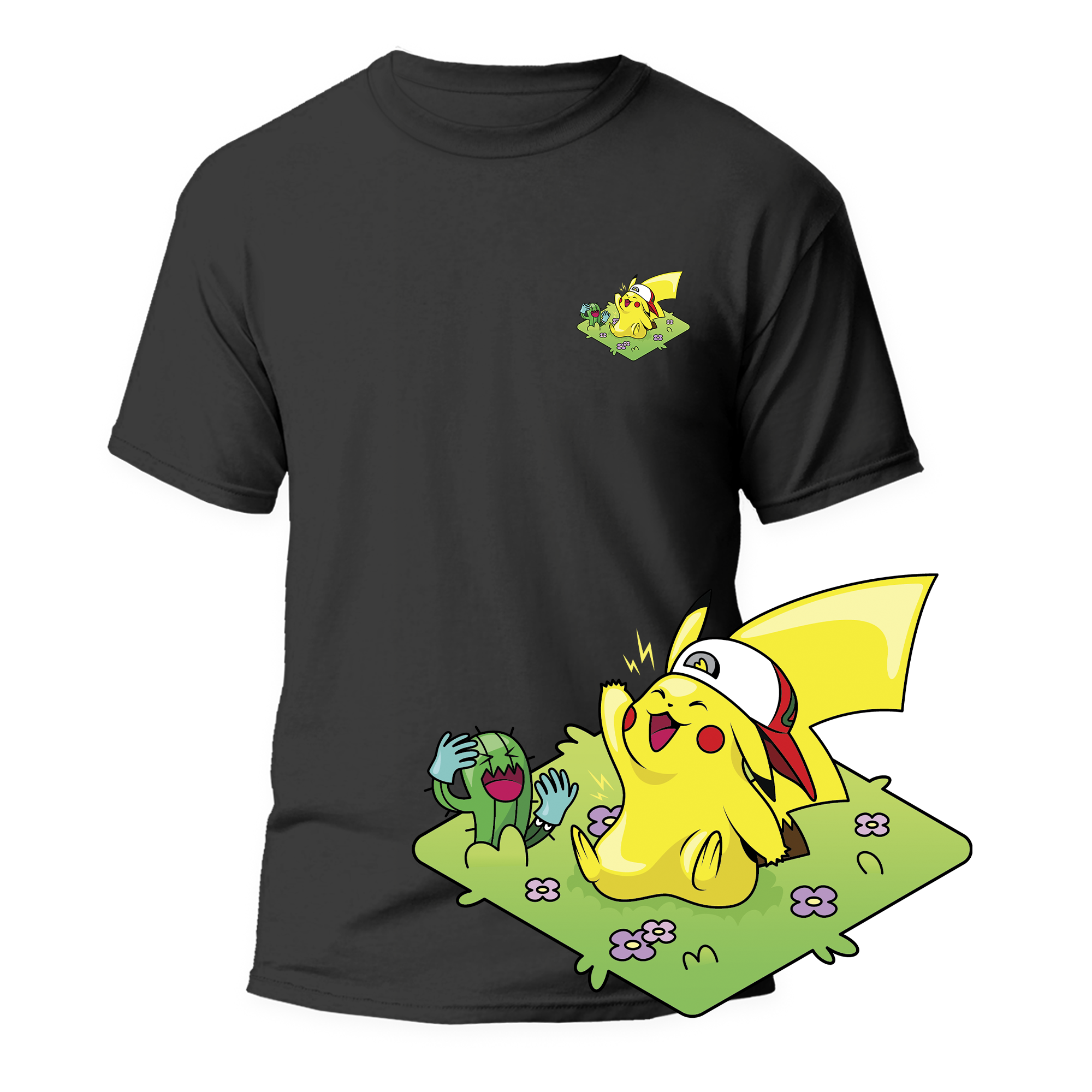 Cactus T-Shirt - Kanto Starters - Nero