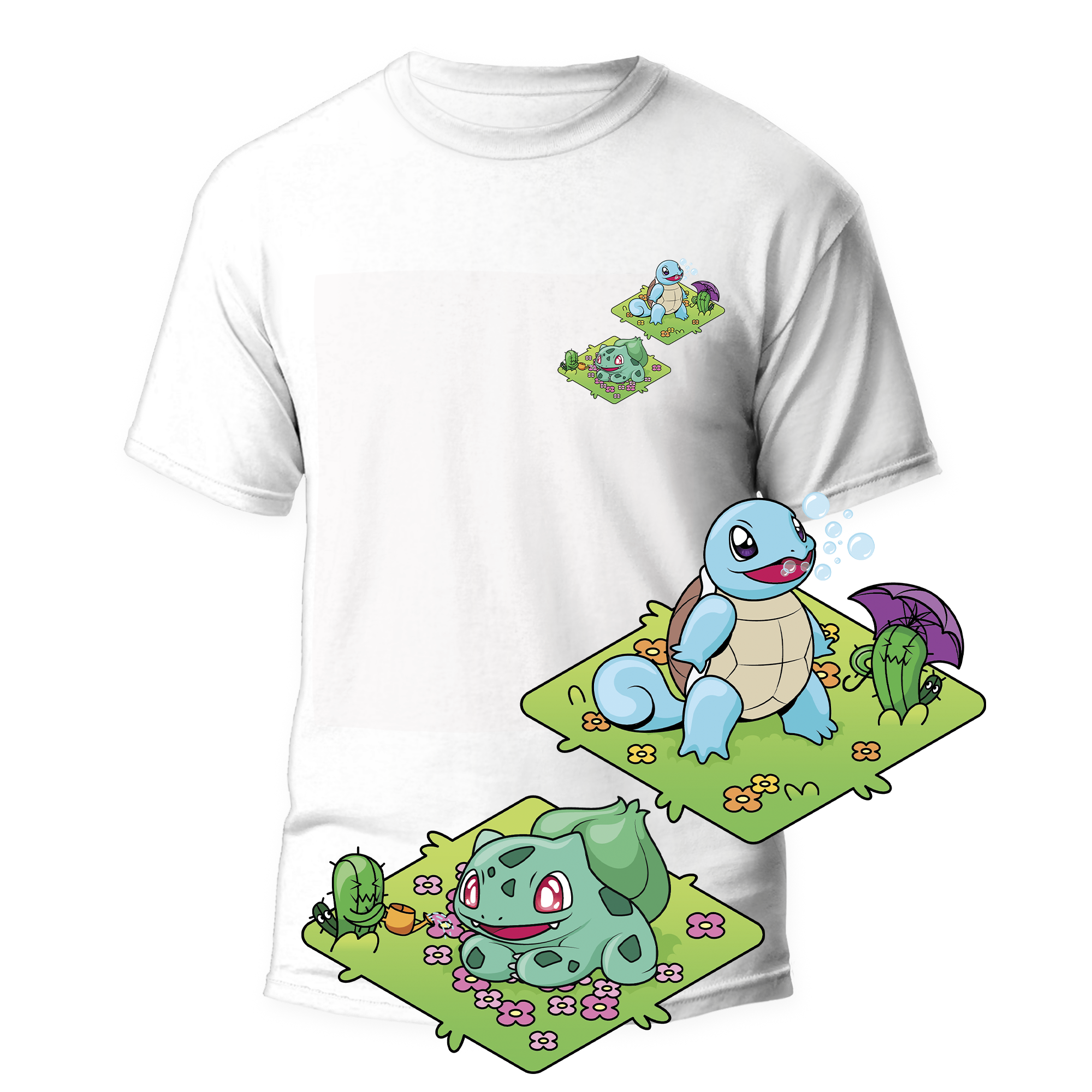 Cactus T-Shirt - Kanto Starters - Bianco